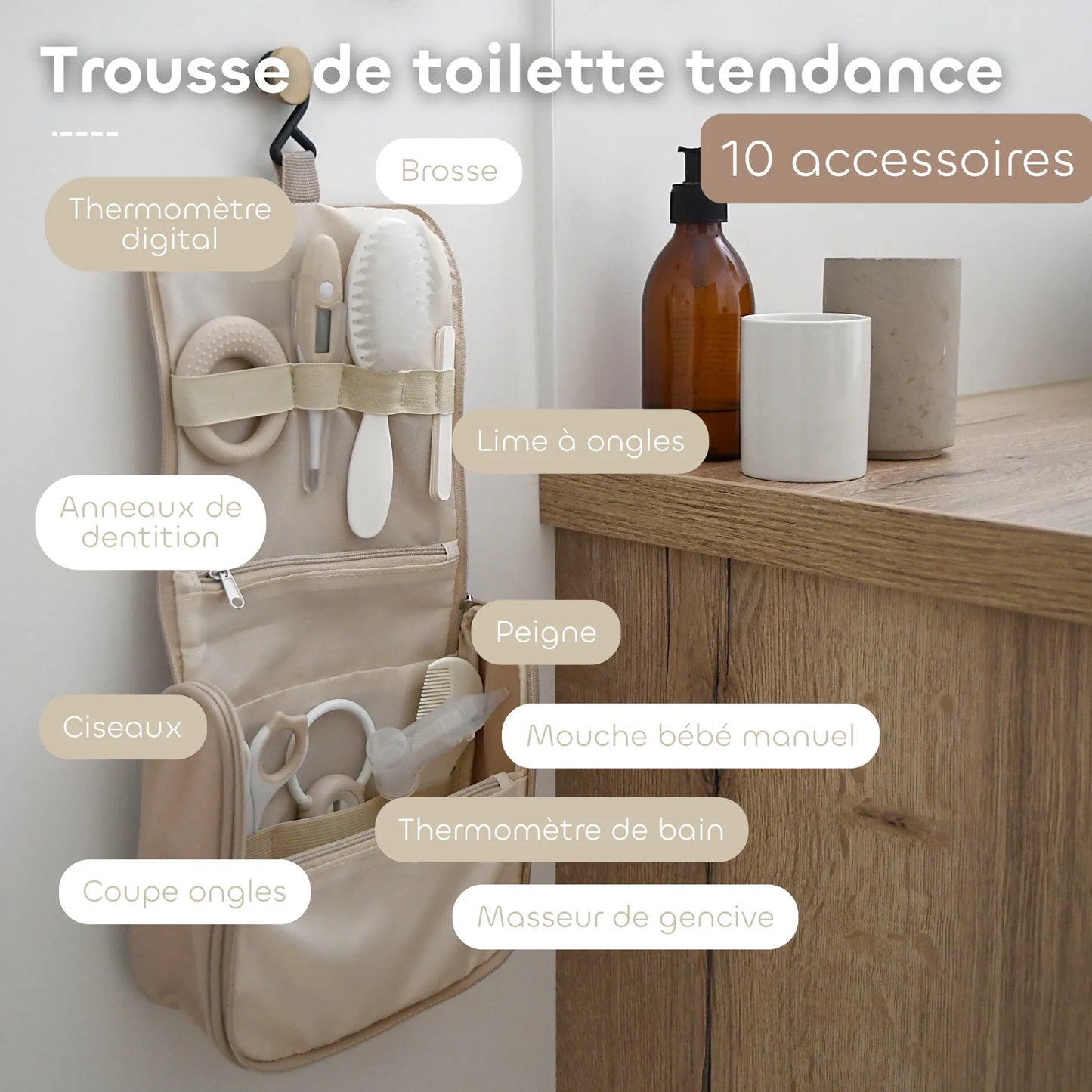 Trousse de toilette 10 accessoires « Terre d’Argile » – BEABA