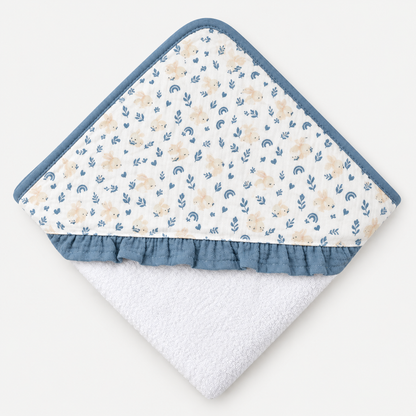 Cape de bain bébé « Froufrou » – Coton et mousseline fleurie à volants
