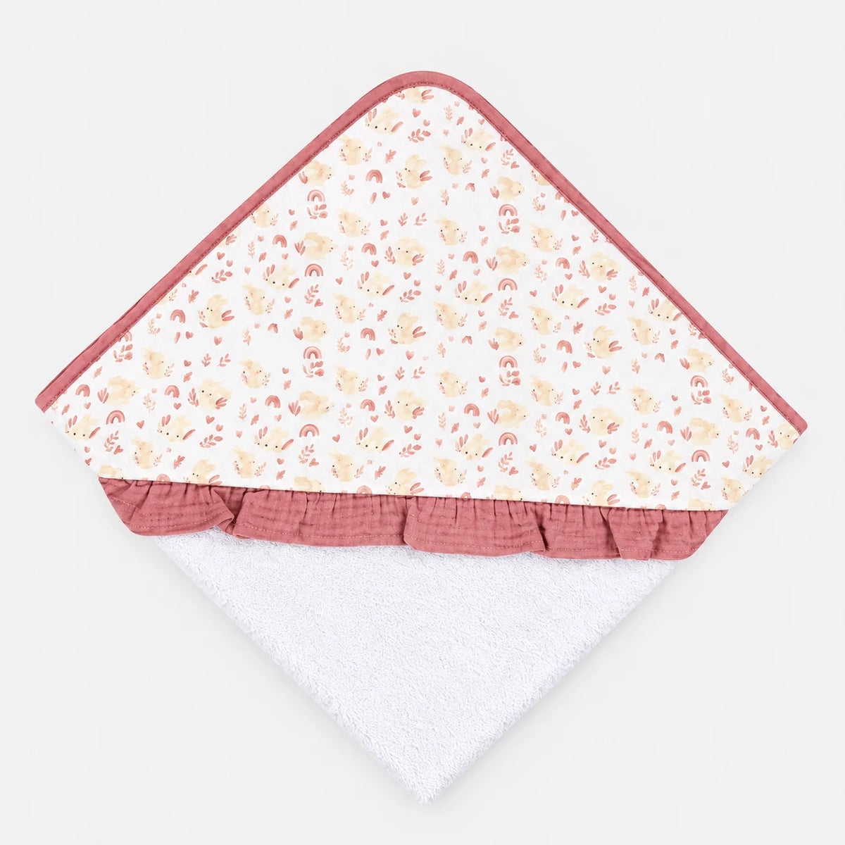 Cape de bain bébé « Froufrou » – Coton et mousseline fleurie à volants