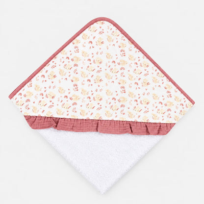 Cape de bain bébé « Froufrou » – Coton et mousseline fleurie à volants